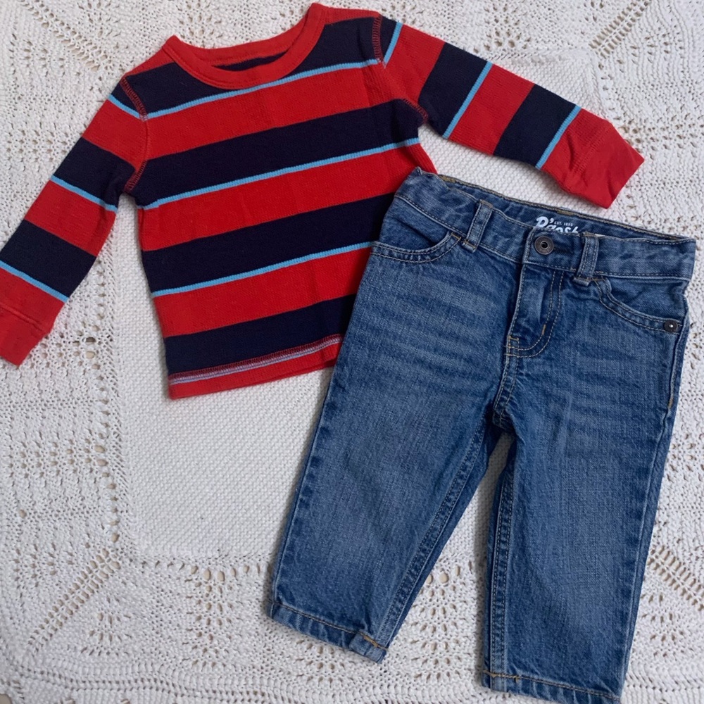 OshKosh B’gosh Striped Thermal Shirt with OshKosh B’gosh Relaxed Fit Denim Jeans